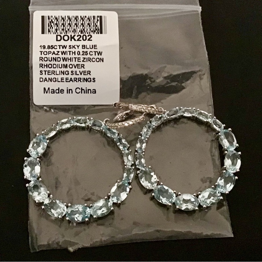 JTV Sky Blue Topaz and White Zircon 925 Silver Earrings